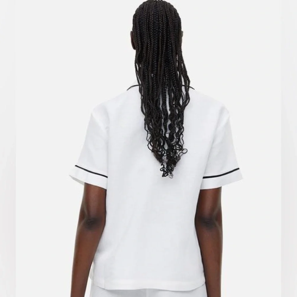 H&M Linen Blend Short Sleeved Shirt White Black Size Medium - Picture 2 of 13